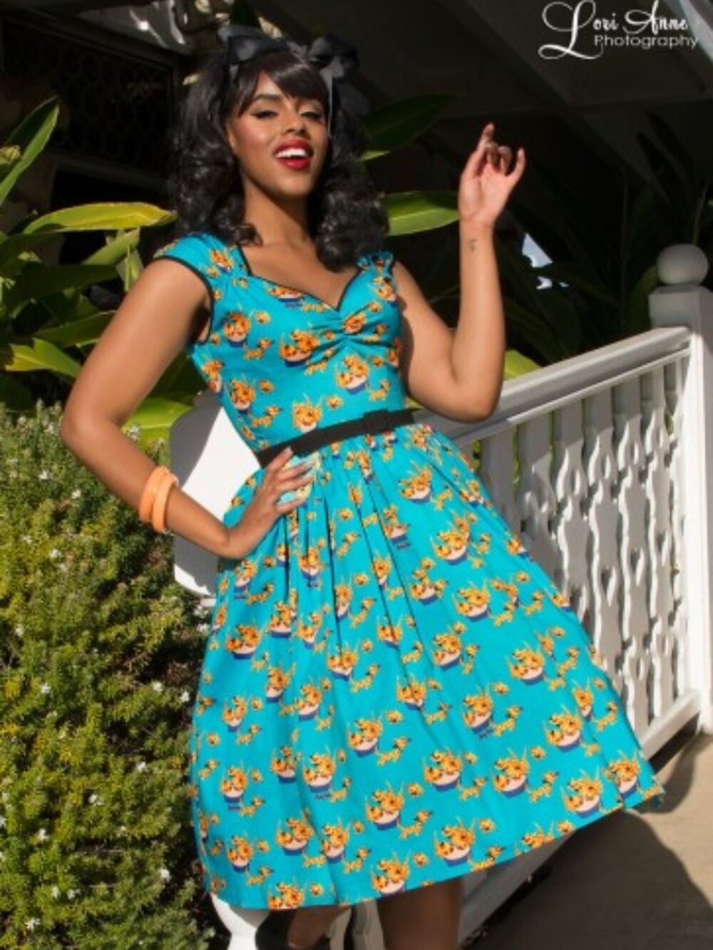 Heidi Dress w/ Gathered Skirt in Mary Blair Cat Print XL, NWT, NO BELT